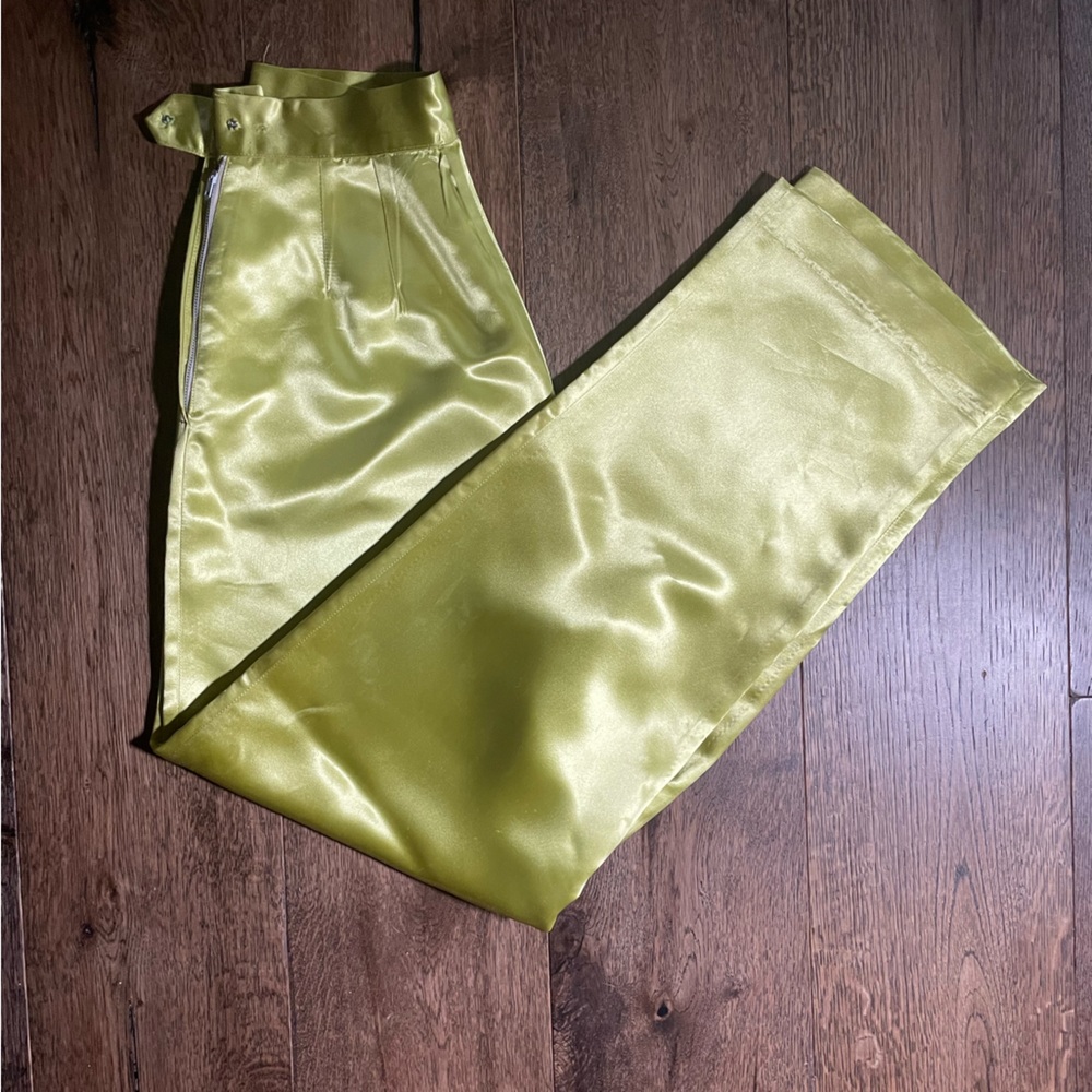 Vintage super high waist bright chartreuse slacks